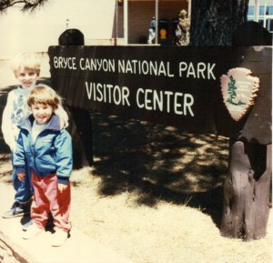 Bryce - kids with Visitor Center sign