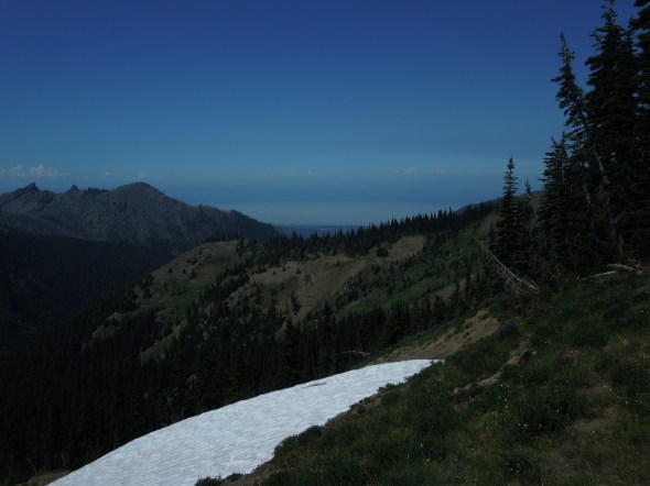 Marine layer over the Strait of Juan de Fuca; Victoria, B.C. beyond.